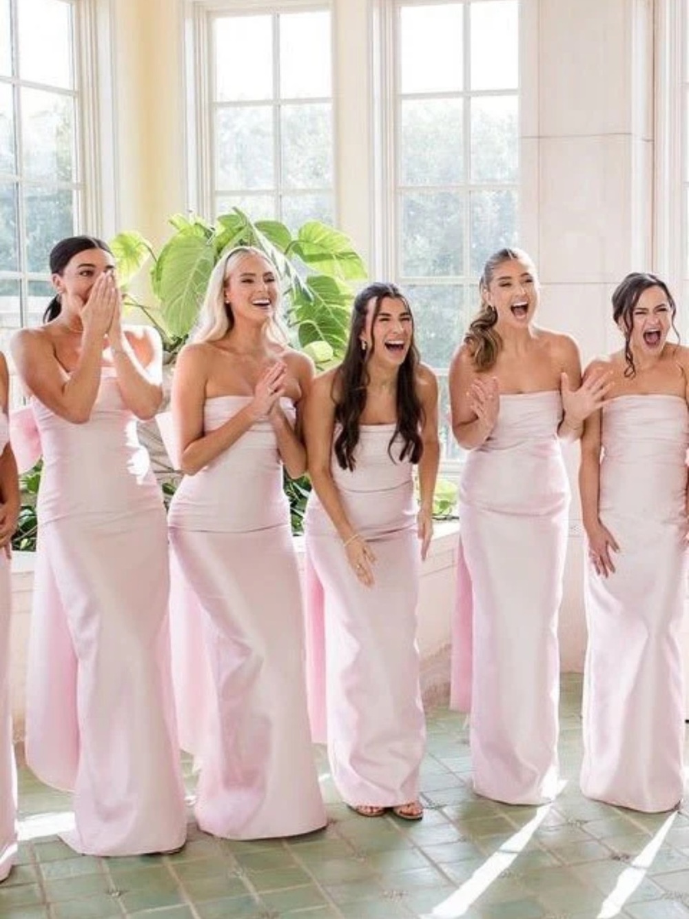 Strapless Pink Satin Formal Gown with Detachable Bow